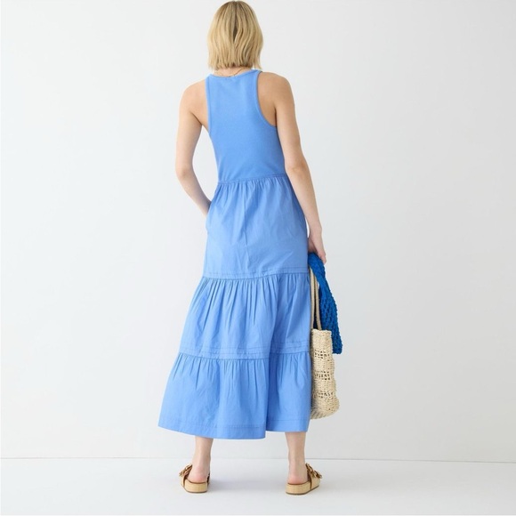 J. Crew Blue size XL Drop Waist Ribbed Top Tiered Bottom Maxi Dress Summer BR314 - Picture 3 of 9